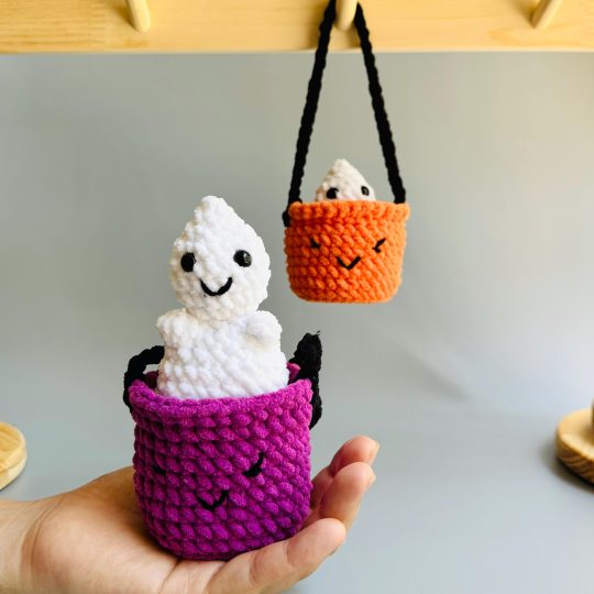 Crochet Halloween Boo Basket Pattern: No-Sew Ghost & Jack-o'-Lantern (PDF Pattern)
