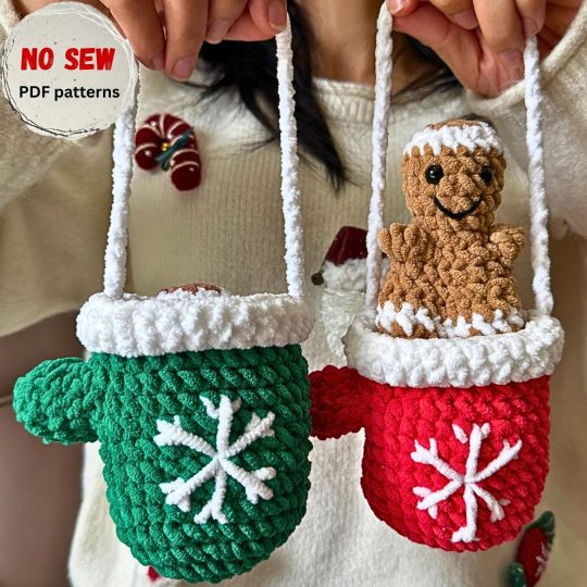 Gingerbread Crochet Pattern | Gingy Pop in a Mitten Toy | Interactive Christmas Ornament PDF