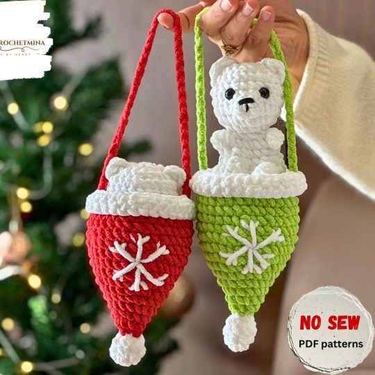 Christmas Crochet Pattern: Polar Bear in a Beanie, Holiday PDF Download