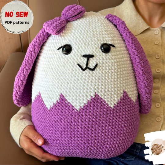 Bunny Crochet Pattern: Easter Egg Pillow Amigurumi - No Sew PDF, Instant Download