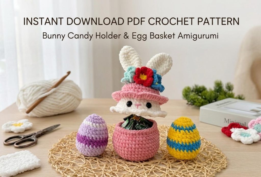 Easter Crochet Pattern: Bunny Candy Holder, Egg Basket Amigurumi PDF ...