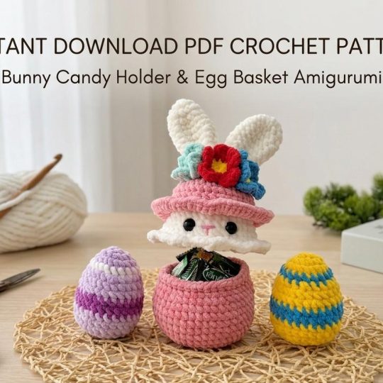 Easter Crochet Pattern: Bunny Candy Holder, Egg Basket Amigurumi PDF, Instant Download