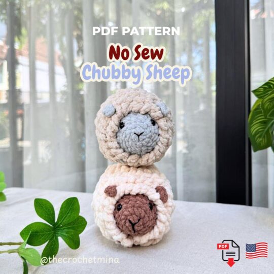 Sheep Crochet Pattern No Sew: Chubby Kawaii Lamb Amigurumi PDF Easy Beginner Tutorial