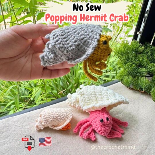 No Sew Crab Crochet Pattern: Popping Hermit Crab Kawaii Amigurumi Bundle 2 Sizes PDF Tutorial