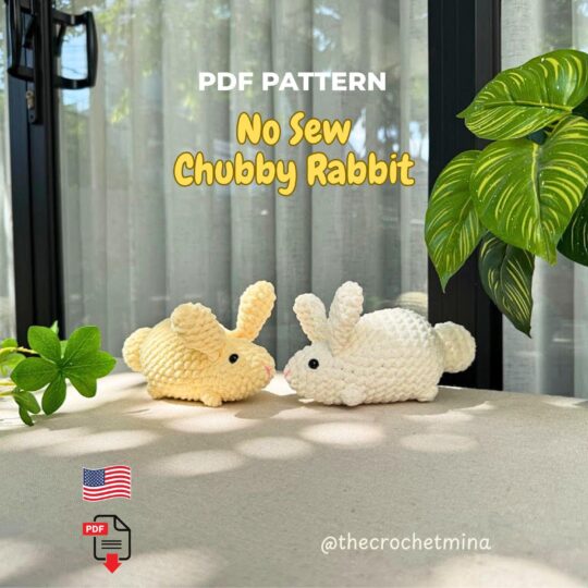 No Sew Bunny Crochet Pattern: Chubby Kawaii Rabbit Amigurumi PDF Easy Beginner Tutorial